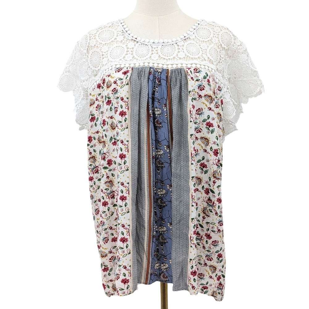Cottagecore Lace Yoke Patchwork Tunic Romantic Bo… - image 1